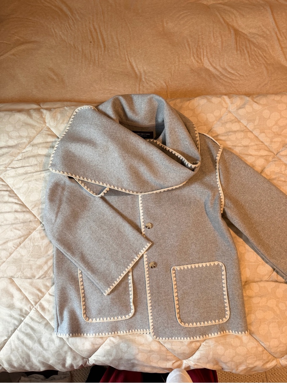 Marc New York Gray Wool-Blend Jacket with Contrast Trim